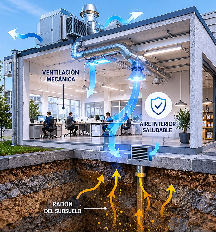 interior de oficina susceptible de tener acumulaciones de gas radón